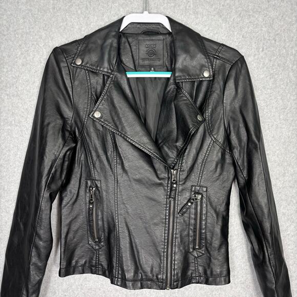 Max Studio Faux Leather Jacket Womens Small Black Moto Biker Zippers Vegan Rock - Picture 2 of 12